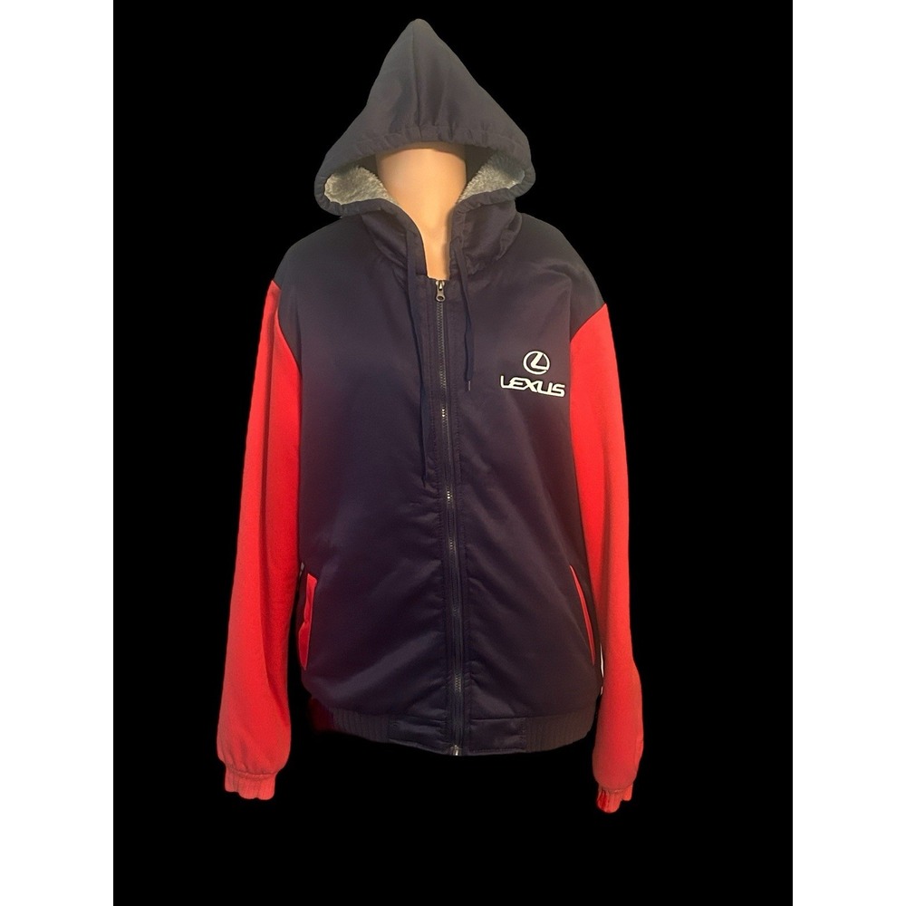 Lexus Jacket Full Zip With Hood Fits Men's Size Large Navy Blue‎ And Red